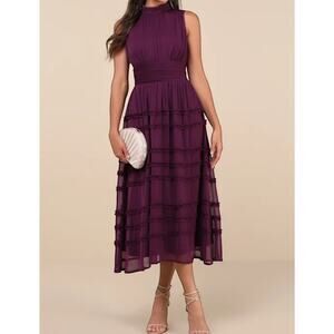 LuLus Happily Sweet Mock Neck Backless Midi Dress Women's XL Purple